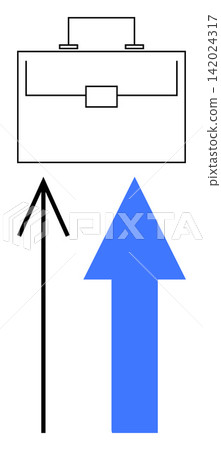Career advancement, business growth, professional opportunities, success concepts, workplace achievement, goal setting. Minimalistic briefcase with two upward arrows. Career advancement and business Career advancement, business growth, professional opportunities, success concepts, workplace achievement, goal setting. Minimalistic briefcase with two upward arrows. Career advancement and business 142024317