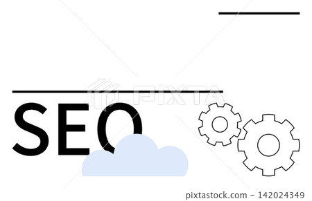 Digital strategy, content optimization, marketing analytics, search ranking, web development, cloud technology. SEO text with gears and cloud icon. Digital strategy and content optimization concept Digital strategy, content optimization, marketing analytics, search ranking, web development, cloud technology. SEO text with gears and cloud icon. Digital strategy and content optimization concept 142024349