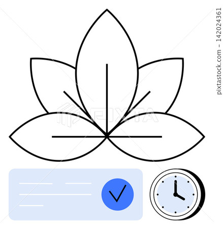 Wellness, mindfulness, efficiency, productivity, time tracking, health tracking. Lotus flower, checklist and clock elements in minimal style. Wellness and mindfulness concept Wellness, mindfulness, efficiency, productivity, time tracking, health tracking. Lotus flower, checklist and clock elements in minimal style. Wellness and mindfulness concept 142024361