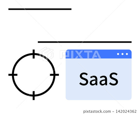Business technology, cloud computing, SaaS solutions, target audience segmentation, online services, digital marketing. Target icon with a browser window labeled SaaS. Cloud computing and business Business technology, cloud computing, SaaS solutions, target audience segmentation, online services, digital marketing. Target icon with a browser window labeled SaaS. Cloud computing and business 142024362