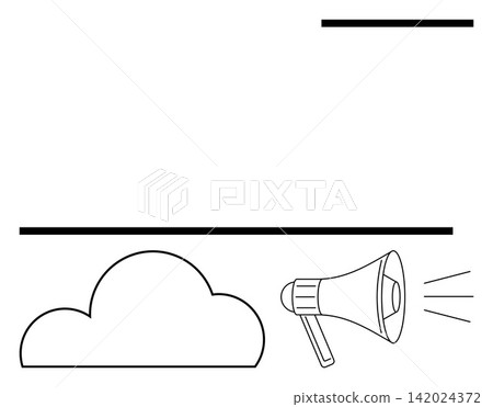 Digital marketing, cloud storage, data sharing, online promotions, announcements, sound notifications. Black outline of a cloud and a megaphone with sound waves. Digital marketing and cloud storage Digital marketing, cloud storage, data sharing, online promotions, announcements, sound notifications. Black outline of a cloud and a megaphone with sound waves. Digital marketing and cloud storage 142024372