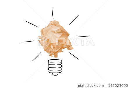 Light bulb concept made of crumpled Brown paper isolated on white Light bulb concept made of crumpled Brown paper isolated on white 142025090