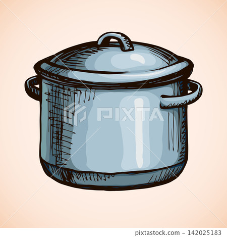 Old pan. Vector drawing Old pan. Vector drawing 142025183