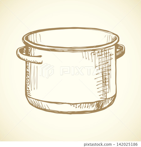 Old pan. Vector drawing Old pan. Vector drawing 142025186
