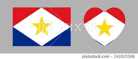 National Saba Island Flag rectangle, heart shaped banner. Set of Saba Flag heart, rectangular icon, badge. Flag of Saba sticker, button. 142025306