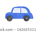 A watercolor-style illustration of a blue car without outlines. 142025311