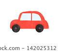 A watercolor-style illustration of a red car without outlines. 142025312