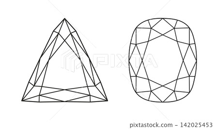 Diamond Cushion, Trillion cut shape. Gemstone outline icon for jewellery design, branding, packaging, logotype. Cushion, Triangular brilliant cut pattern. Design diagram. Diamond Cushion, Trillion cut shape. Gemstone outline icon for jewellery design, branding, packaging, logotype. Cushion, Triangular brilliant cut pattern. Design diagram. 142025453