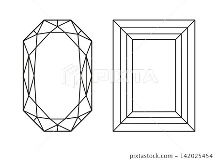 Diamond Radiant, Baguette cut shapes set. Design diagram. Brilliant Baguette, Phoenix Radiant cut patterns. Gemstone outline icons for jewellery design, branding, packaging, logotype, digital graphic. Diamond Radiant, Baguette cut shapes set. Design diagram. Brilliant Baguette, Phoenix Radiant cut patterns. Gemstone outline icons for jewellery design, branding, packaging, logotype, digital graphic. 142025454