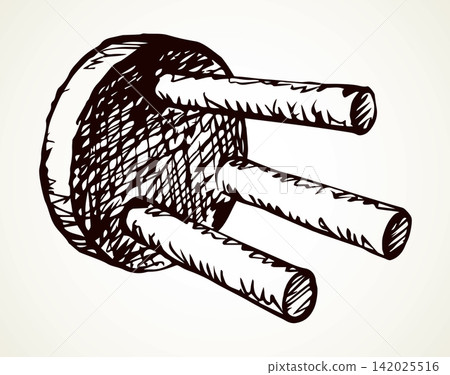 Wooden round stool. Vector drawing Wooden round stool. Vector drawing 142025516
