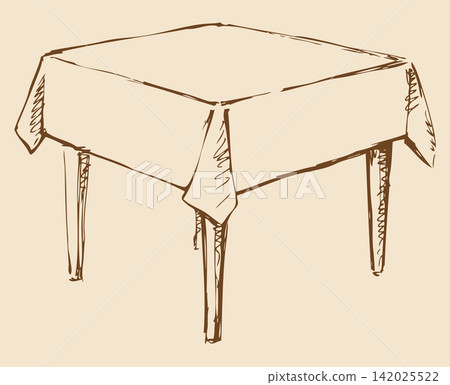 Vector drawing. Square table with tablecloth 142025522