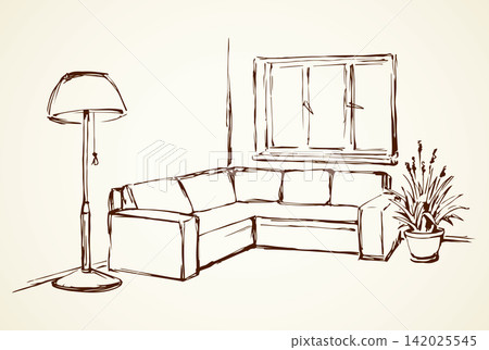 Corner sofa. Vector drawing Corner sofa. Vector drawing 142025545