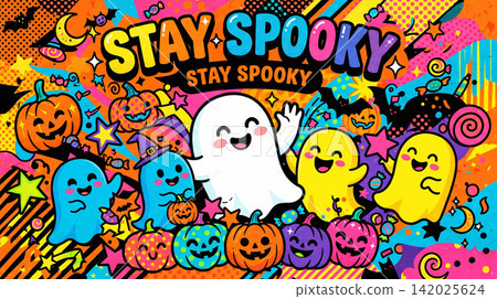 Halloween Pumpkin and Skull with " Stay Spooky Creepy" 142025624