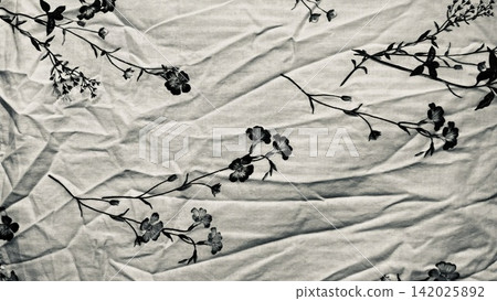 monochrome floral linen texture crumpled fabric botanical pattern for web design branding and wellness advertising monochrome floral linen texture crumpled fabric botanical pattern for web design branding and wellness advertising 142025892
