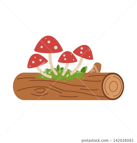 Minimalist Fallen Tree Log with Pink Mushrooms and Green Moss Patches Flat Graphic Minimalist Fallen Tree Log with Pink Mushrooms and Green Moss Patches Flat Graphic 142026081