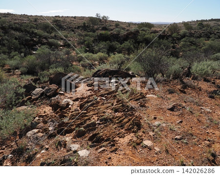 Silverton Rocky Moorland—A record of the outback natural landscape characterized by rolling terrain and shrubs. Silverton Rocky Moorland—A record of the outback natural landscape characterized by rolling terrain and shrubs. 142026286