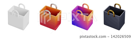 3D bag asset glossy shopping icons on white background 3D bag asset glossy shopping icons on white background 142026509