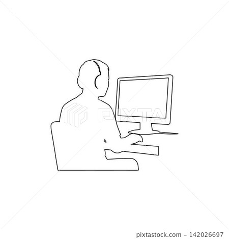 man using computer with headset outline online work or gaming communication technology concept isolated on white background man using computer with headset outline online work or gaming communication technology concept isolated on white background 142026697