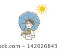A man holding a parasol (or fan) 142026843