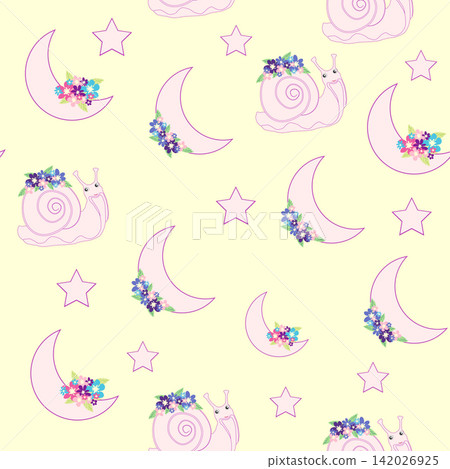 Children's print for newborns with sea animals. Animal in a wreath among the stars and crescent moon. Blue sea baby pattern Children's print for newborns with sea animals. Animal in a wreath among the stars and crescent moon. Blue sea baby pattern 142026925