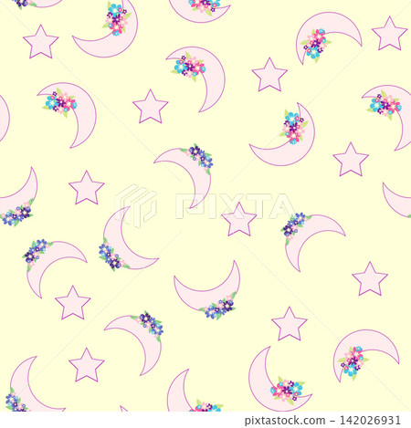 Children's print for newborns with sea animals. Animal in a wreath among the stars and crescent moon. Blue sea baby pattern Children's print for newborns with sea animals. Animal in a wreath among the stars and crescent moon. Blue sea baby pattern 142026931