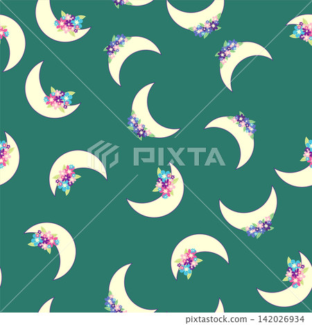 Children's print for newborns with sea animals. Animal in a wreath among the stars and crescent moon. Blue sea baby pattern Children's print for newborns with sea animals. Animal in a wreath among the stars and crescent moon. Blue sea baby pattern 142026934
