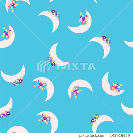 Children's print for newborns with sea animals. Animal in a wreath among the stars and crescent moon. Blue sea baby pattern Children's print for newborns with sea animals. Animal in a wreath among the stars and crescent moon. Blue sea baby pattern 142026939