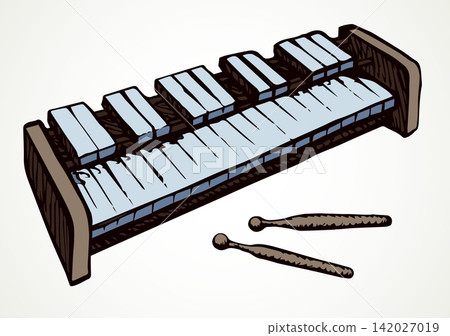 Musical instrument xylophone. Vector doodle symbol Musical instrument xylophone. Vector doodle symbol 142027019