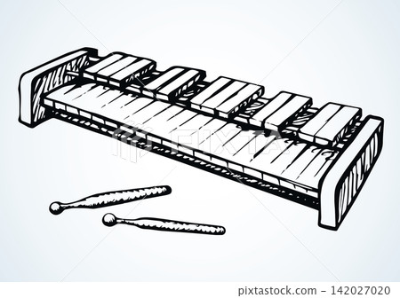 Musical instrument xylophone. Vector doodle symbol Musical instrument xylophone. Vector doodle symbol 142027020