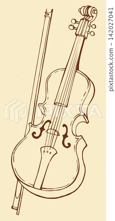 Vector line drawing of a violin and bow Vector line drawing of a violin and bow 142027041
