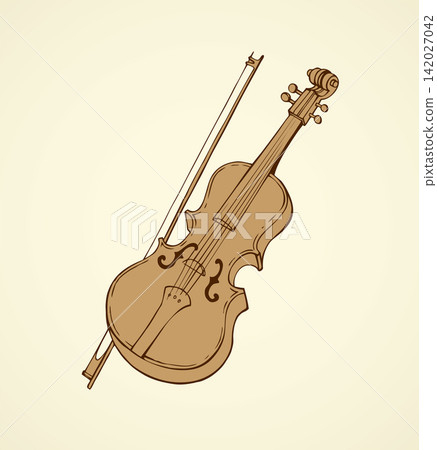 Vector line drawing of a violin and bow Vector line drawing of a violin and bow 142027042