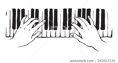 Hands on the keyboard. Vector drawing Hands on the keyboard. Vector drawing 142027135