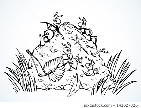 Ants in the anthill. Vector drawing Ants in the anthill. Vector drawing 142027320