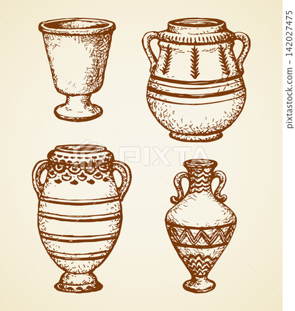 Ancient cup. Vector drawing Ancient cup. Vector drawing 142027475
