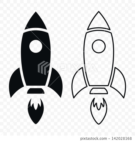 Rocket Icon Set, Black Silhouette and Outline Space Rocket Icon Set, Vector Illustration. Startup Launch Symbol, Spacecraft, Spaceship, Business Growth, Innovation, Project Launch and Technology Rocket Icon Set, Black Silhouette and Outline Space Rocket Icon Set, Vector Illustration. Startup Launch Symbol, Spacecraft, Spaceship, Business Growth, Innovation, Project Launch and Technology 142028168