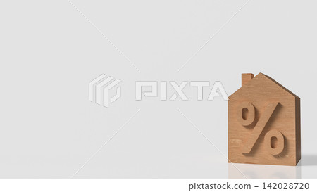 Wooden House with Percentage Symbol for Mortgage Interest Rates 3d render. 142028720