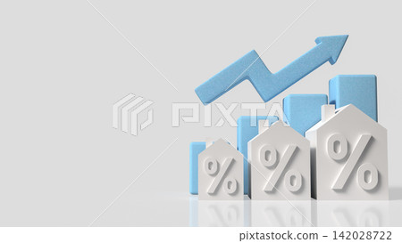 Rising Mortgage Rates and Housing Market Growth Concept 3d render. Rising Mortgage Rates and Housing Market Growth Concept 3d render. 142028722