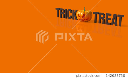 Trick or Treat Halloween Message with Scary Pumpkin and Copy Space 3d render. Trick or Treat Halloween Message with Scary Pumpkin and Copy Space 3d render. 142028738
