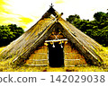 A golden thatched pit dwelling and ancient life 142029038