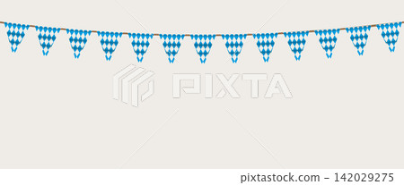 Oktoberfest garland background template with bavarian flag bunting pennants. Oktoberfest garland background template with bavarian flag bunting pennants. 142029275