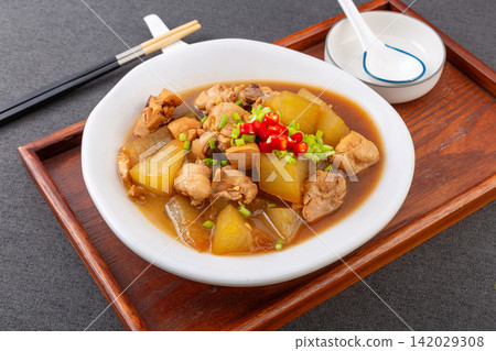 braised Chicken with Winter Melon Chinese Soup Dish braised Chicken with Winter Melon Chinese Soup Dish 142029308