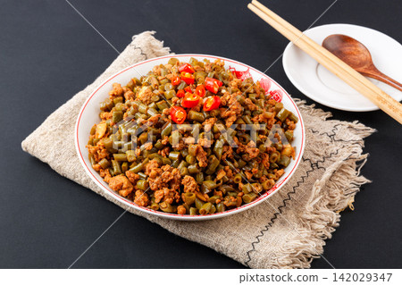 stir Fried Minced Pork with Pickled Beans Chinese Dish stir Fried Minced Pork with Pickled Beans Chinese Dish 142029347
