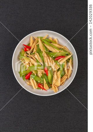 braised Celery with Tofu Skin Chinese Vegetable Dish braised Celery with Tofu Skin Chinese Vegetable Dish 142029386