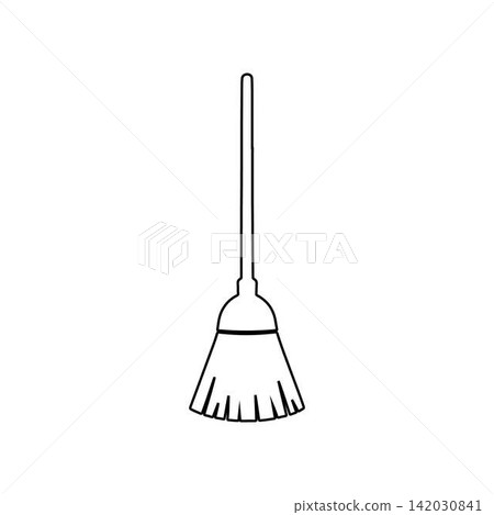 outline of a broom with long handle on white background outline of a broom with long handle on white background 142030841
