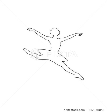 outline of a female ballet dancer in midair graceful leap isolated on white background outline of a female ballet dancer in midair graceful leap isolated on white background 142030856