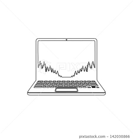 outline of a laptop with forest tree reflection on screen isolated on white backgroundsilhouette of a laptop with forest tree reflection on screen isolated on white background outline of a laptop with forest tree reflection on screen isolated on white backgroundsilhouette of a laptop with forest tree reflection on screen isolated on white background 142030866