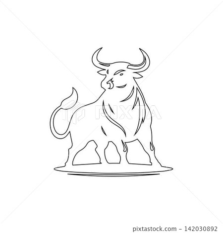 outline of a standing bull with tail curled up isolated on white background outline of a standing bull with tail curled up isolated on white background 142030892