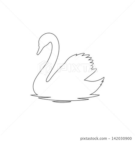 outline of a swan swimming on calm water isolated on white background outline of a swan swimming on calm water isolated on white background 142030900