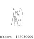 outline of a woman painting on a canvas using an easel isolated on white background outline of a woman painting on a canvas using an easel isolated on white background 142030909