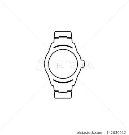 outline of a wristwatch with strap on white background outline of a wristwatch with strap on white background 142030912